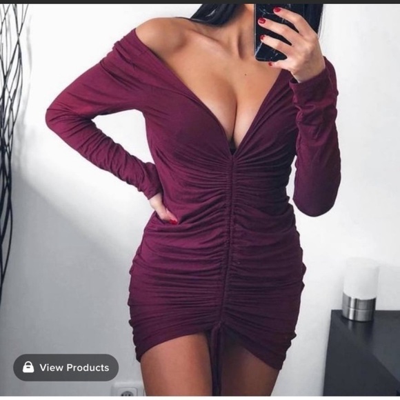 FASHION Nova Wine Hong Long Ruched Dress. Size S, L - Picture 1 of 3